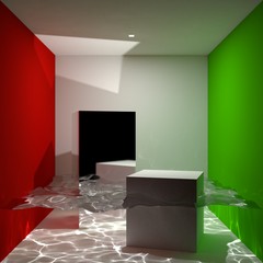 Cornell Box filled with water - Rendered with Stochastic Progressive Photon Mapping (SPPM)
